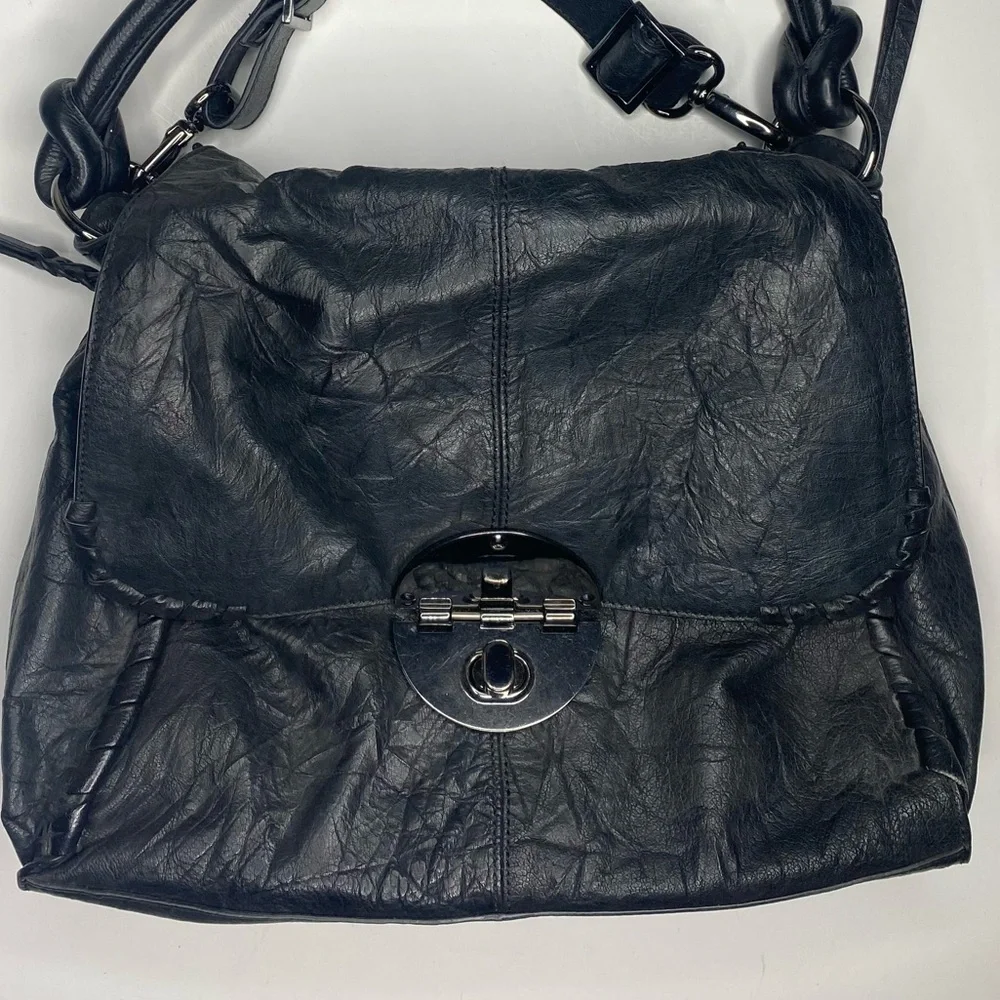 Camilla Alves Black Leather Converse Crossbody Handbag EUC